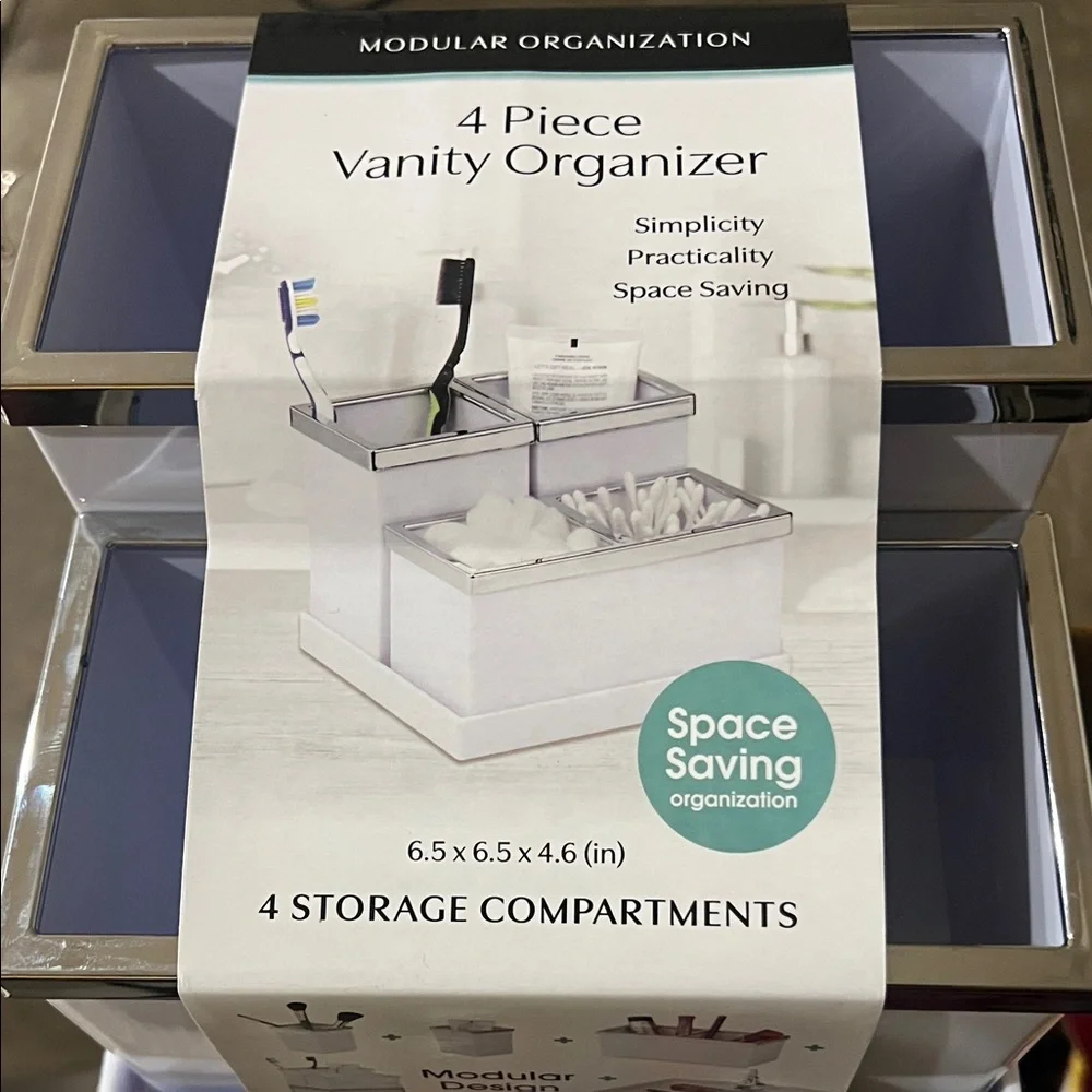 4 Piece Makeup Organizer - White